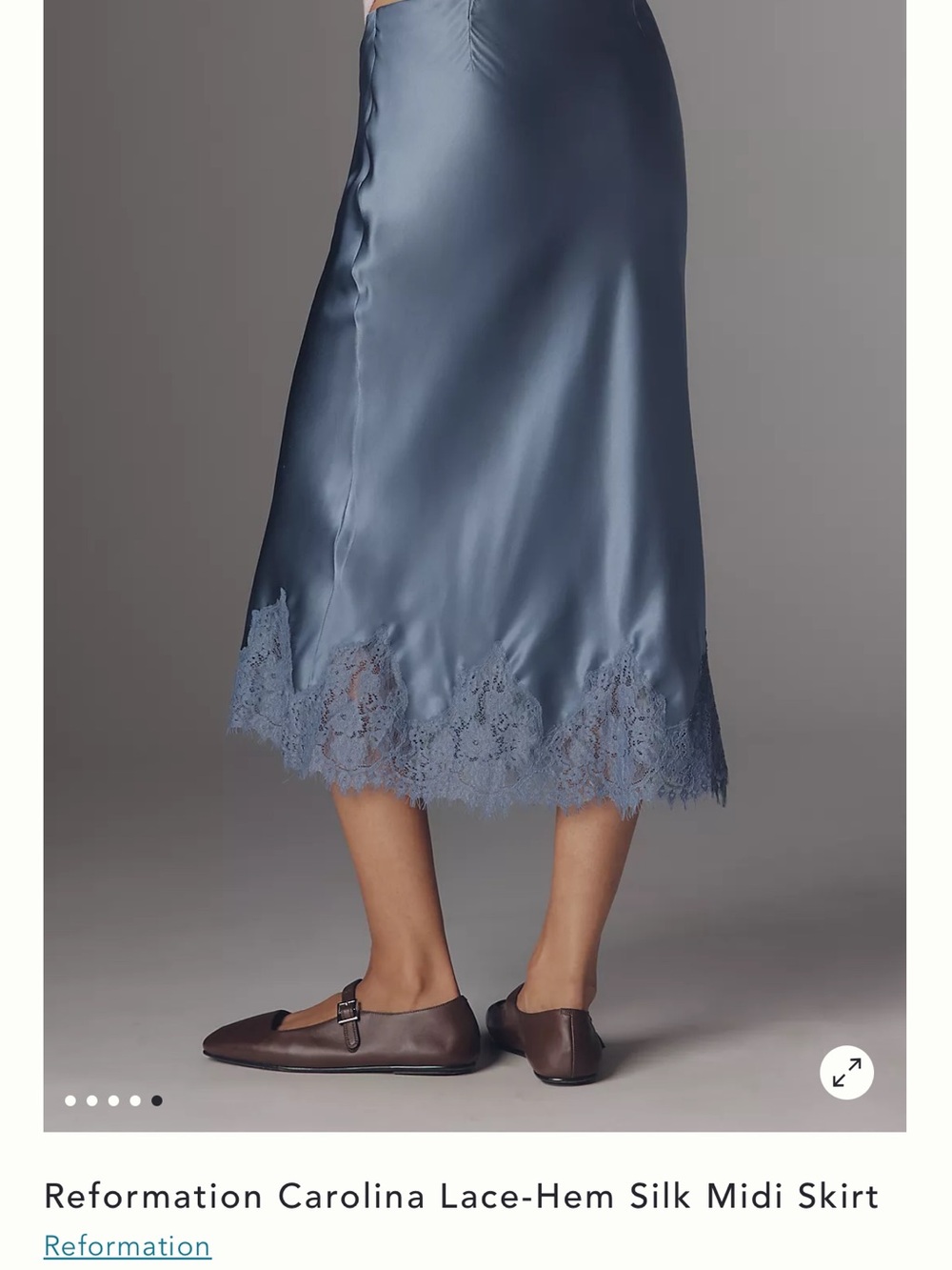 Reformation Satin Lace-Hem Midi Skirt in Slate Blue - Picture 3 of 5
